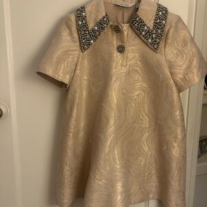 & Other Stories Pearl-Embellished Brocade Mini Dress in Champagne